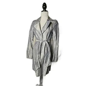Stylish Silver Metallic Wrap Coat with Belt